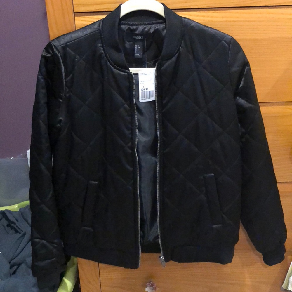 Forever 21 Quilted Black Bomber Jacket